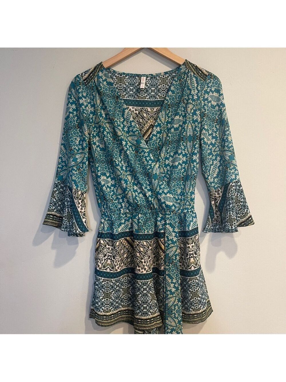 Xhilaration Teal and Cream Patterned Romper